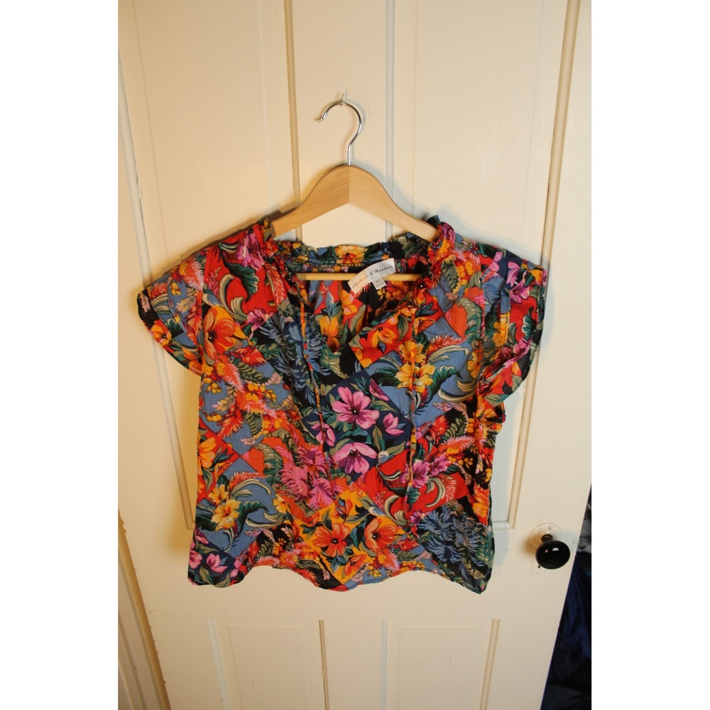 Chelsea Theodore Women's S Floral‎ Print Short Sleeve Blouse Top